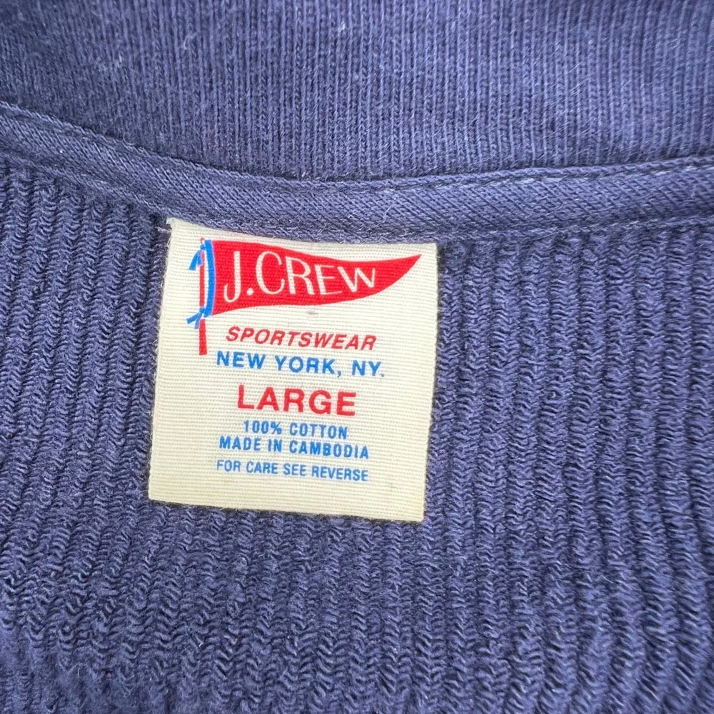 J.Crew Quarter-Zip Pullover Mens Large Navy‎ Blue Striped Trim Cotton Sportswear